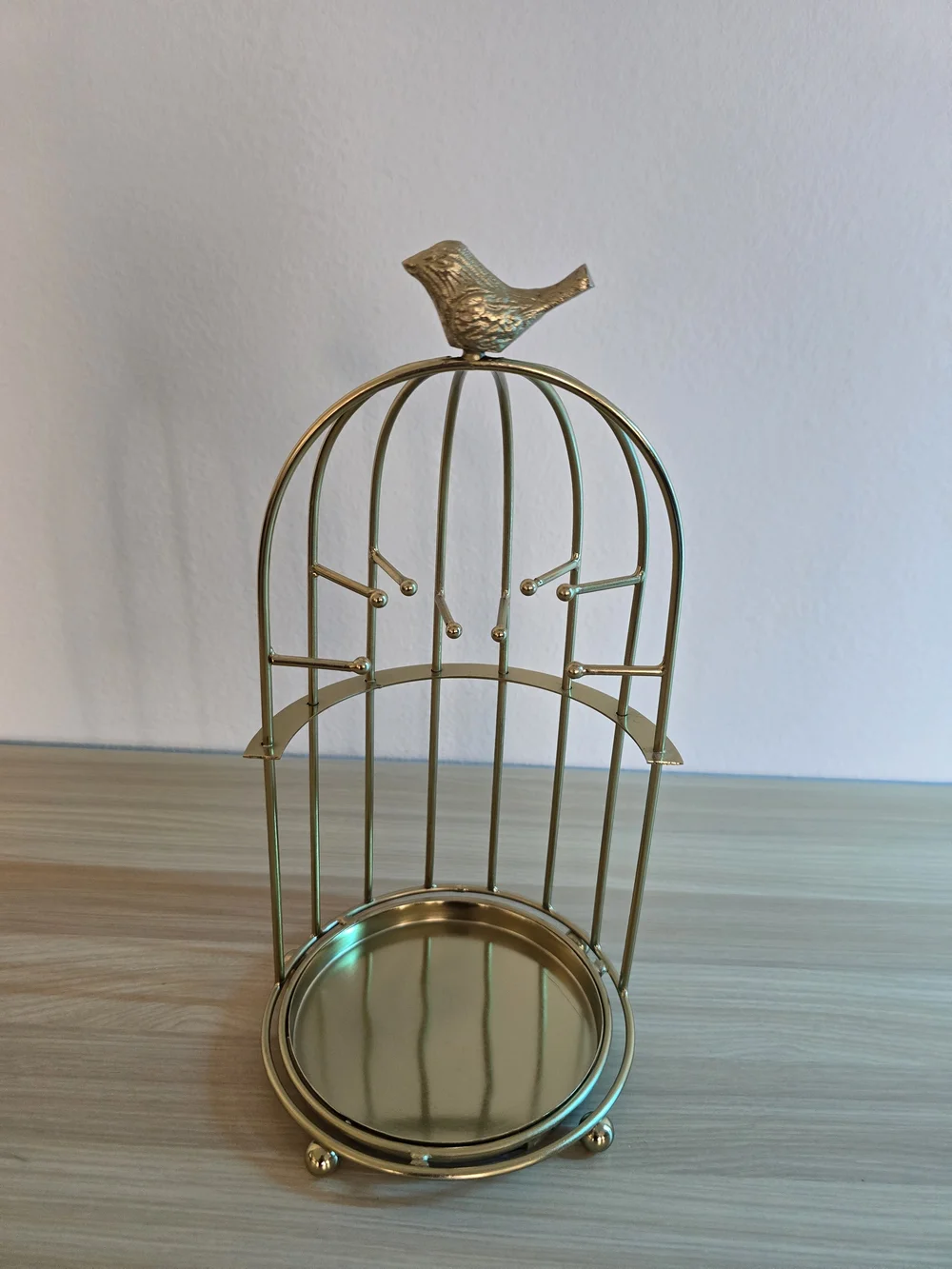 Gold Metal Birdcage Jewelry Organizer Stand Ring Earring Display Tray Holder